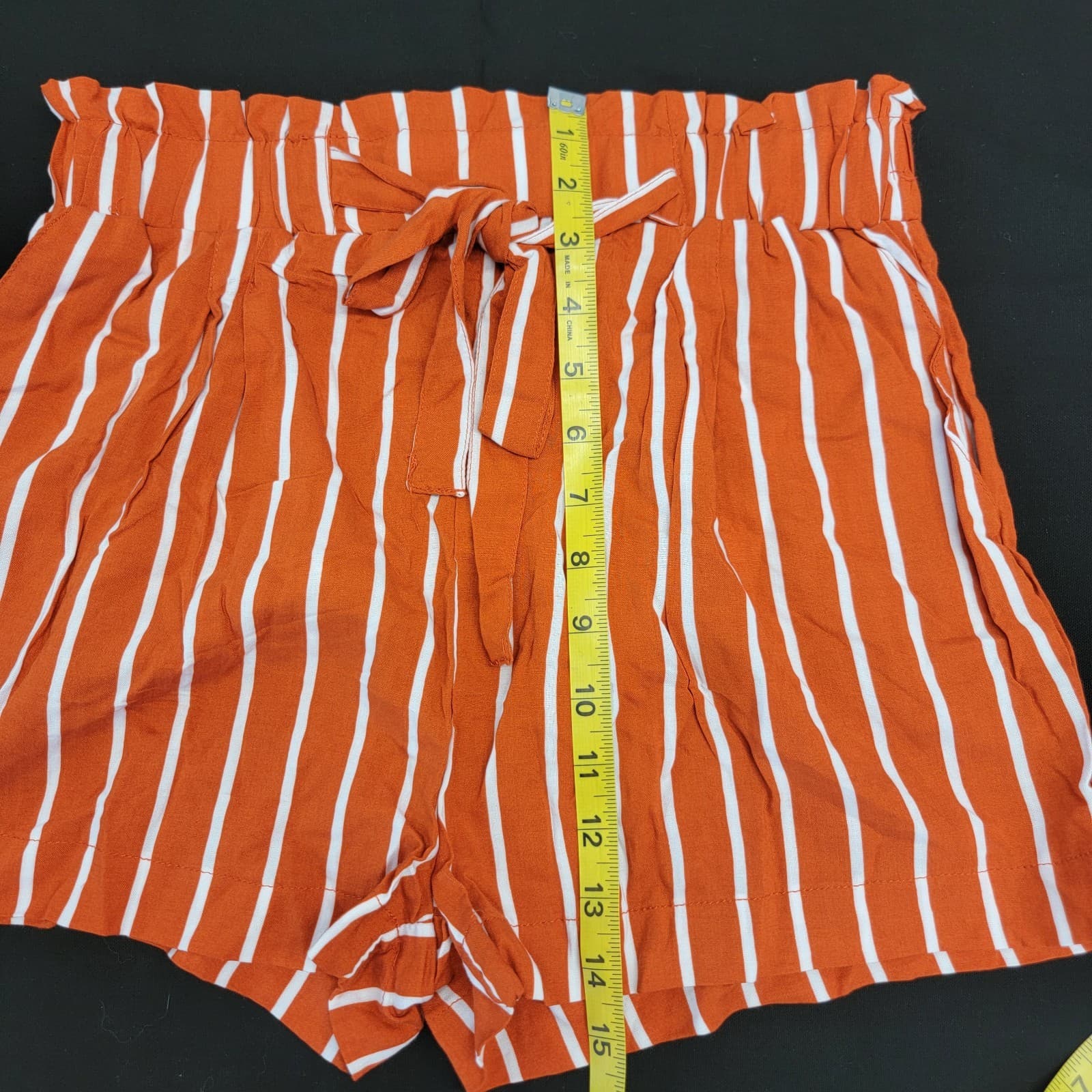Ambience Apparel Women's Striped Tie Waist Shorts Orange White Rayon SZ L Cute - Thumbnail 6