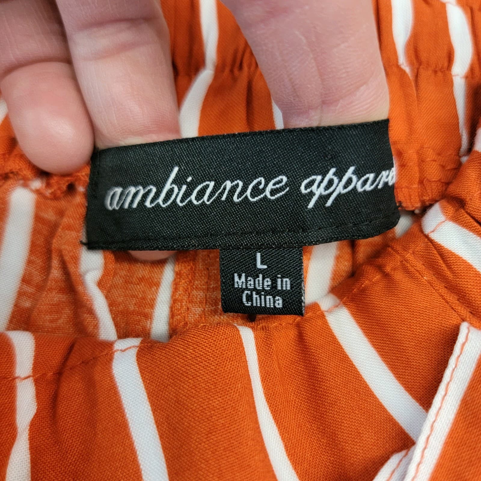 Ambience Apparel Women's Striped Tie Waist Shorts Orange White Rayon SZ L Cute - Thumbnail 2