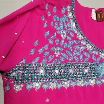 Women's Fuchsia Vintage Sari Palace Kurti Tunic Embellished Size 46 - Thumbnail 8