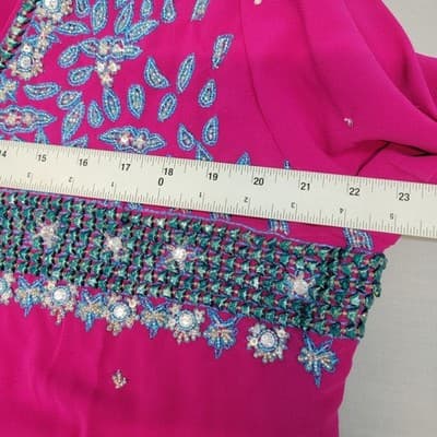 Women's Fuchsia Vintage Sari Palace Kurti Tunic Embellished Size 46 - Thumbnail 15