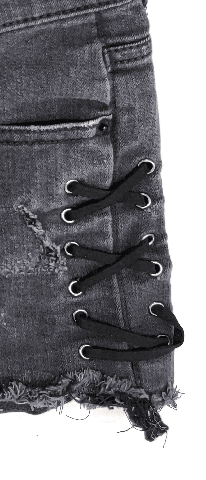 Express Jeans Black Distressed Denim Shorts Lace-Up Sides Womens Size 6 HOTpant - Thumbnail 2