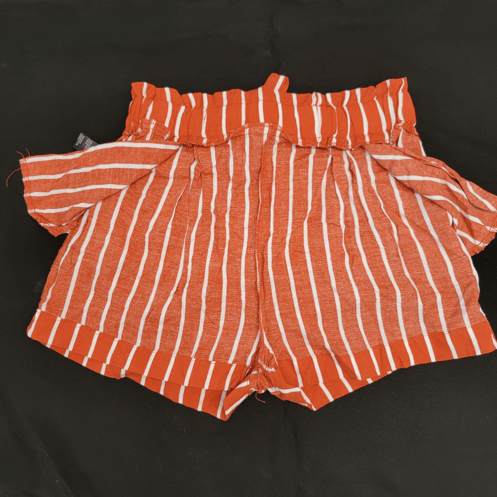 Ambience Apparel Women's Striped Tie Waist Shorts Orange White Rayon SZ L Cute - Thumbnail 8