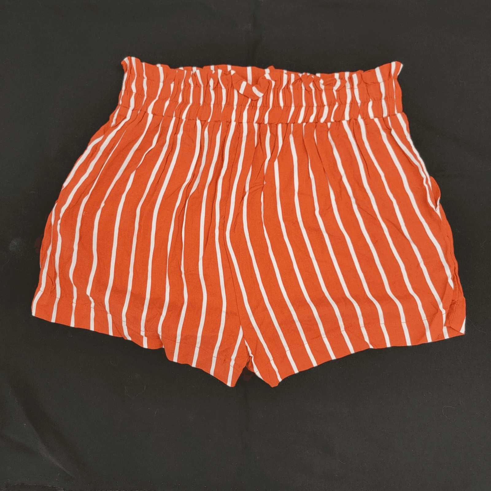 Ambience Apparel Women's Striped Tie Waist Shorts Orange White Rayon SZ L Cute - Thumbnail 7