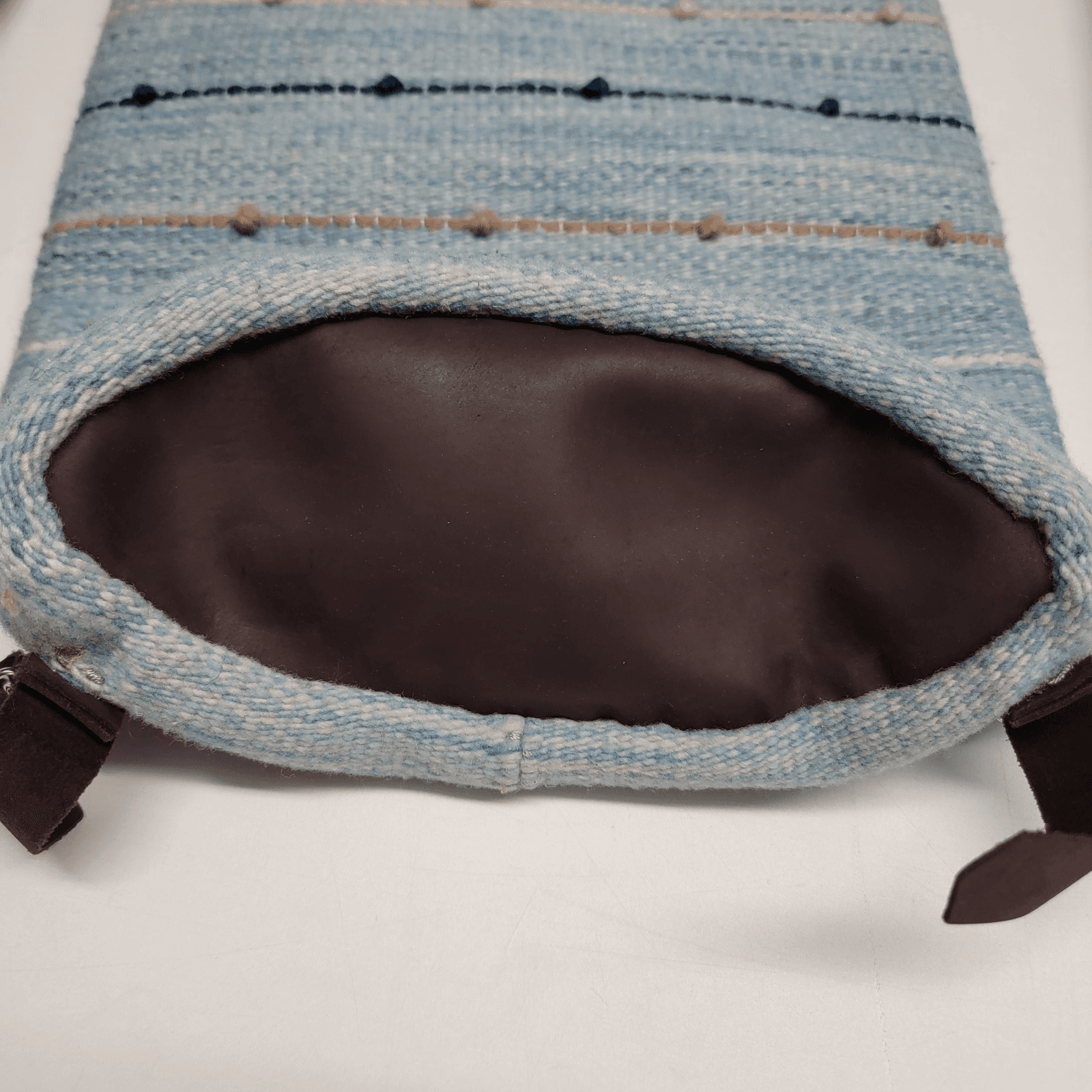 Woven Blanket Hippie Blue Striped Purse Bag Backpack 12 x 12"Leather Straps - Thumbnail 4