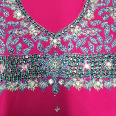 Women's Fuchsia Vintage Sari Palace Kurti Tunic Embellished Size 46 - Thumbnail 9