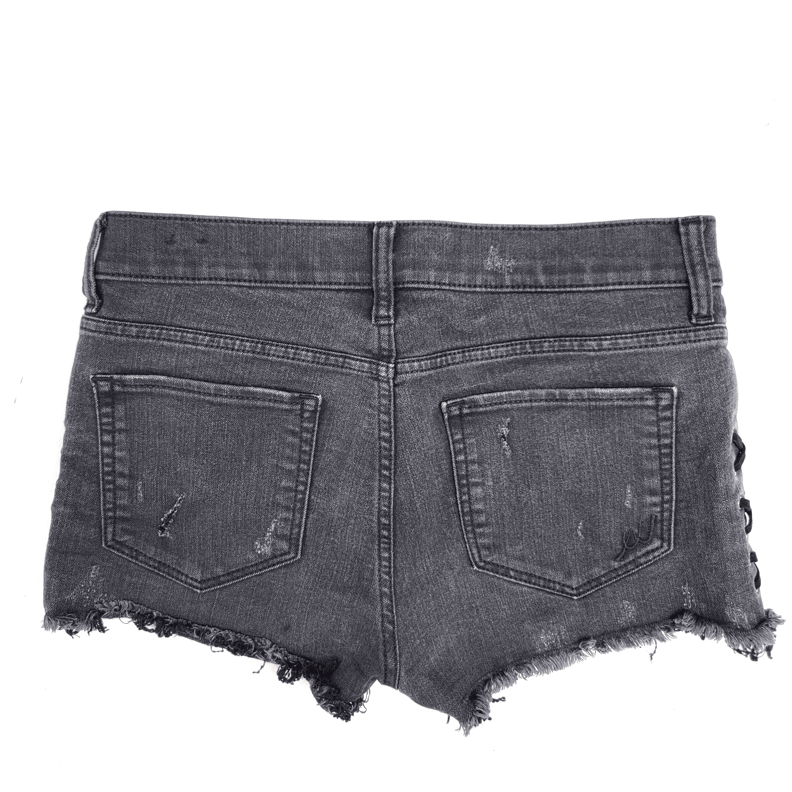 Express Jeans Black Distressed Denim Shorts Lace-Up Sides Womens Size 6 HOTpant - Thumbnail 8