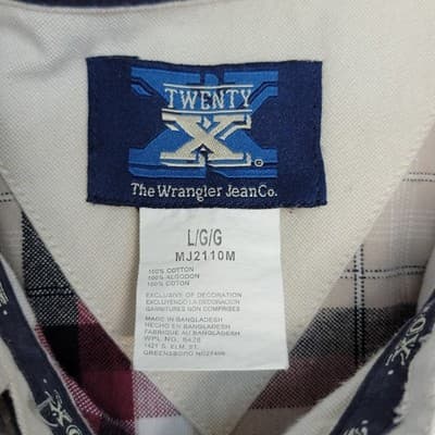 TwentyX Wrangler Men's L Plaid Long Sleeve Button Down Cowboy Western Shirt - Thumbnail 4