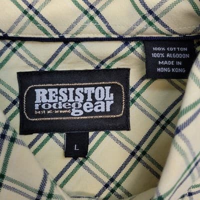 Resistol Rodeo Gear Men's L Long Sleeve Western Button Down Plaid Shirt Yellow - Thumbnail 3