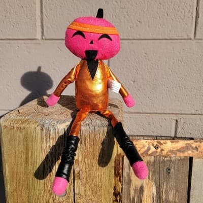 2024 Hyde & Eek 11” Felt “Work Out” Pumpkin Jack Shelf Sitter Figurine