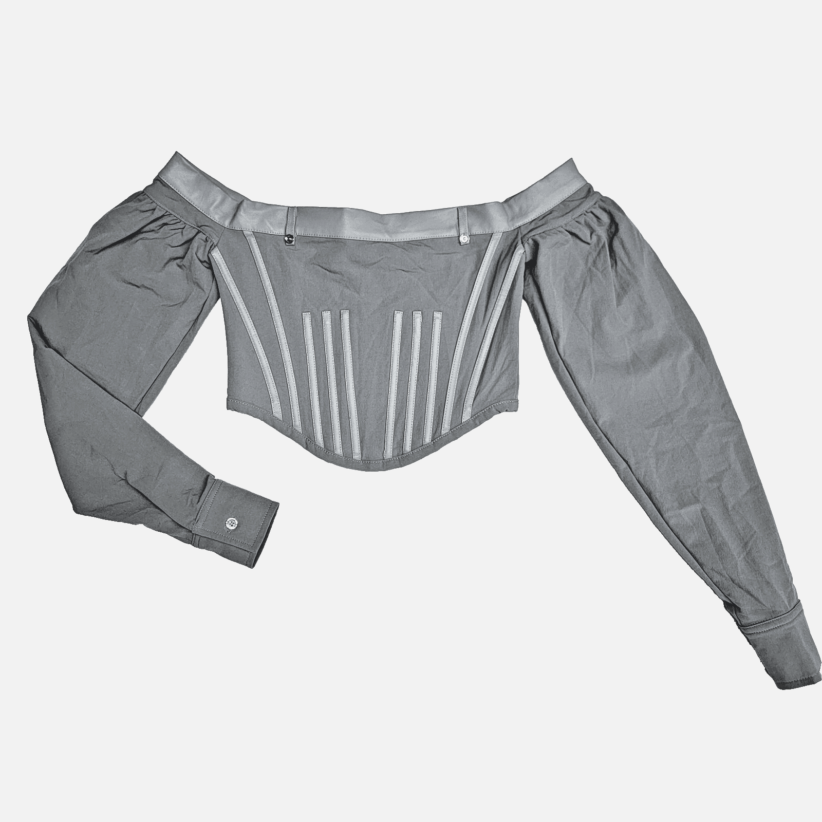 Manière De Voir Women Grey Long Sleeve Off The Shoulder Corset Crop Top Sz 6