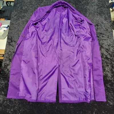 Purple Tuxedo Trench Jacket Heavy Satin Lined Size Unknown 46" PtP 45" Long - Thumbnail 8