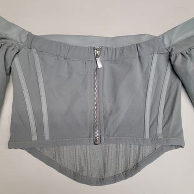 Manière De Voir Women Grey Long Sleeve Off The Shoulder Corset Crop Top Sz 6 - Thumbnail 6