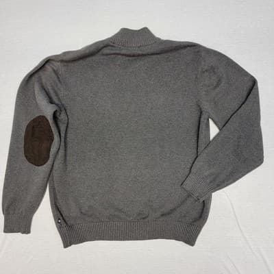CHAPS Men's LRG Gray Knit Button Up Cardigan Sweater Elbow Patch V Neck Cotton - Thumbnail 2