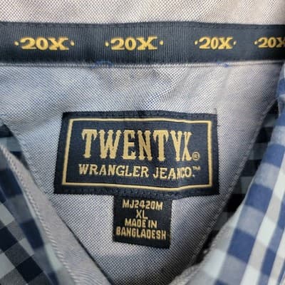 Wrangler TwentyX Men's XL Blue Checked Cowboy Button-Down Long Sleeve Shirt - Thumbnail 3