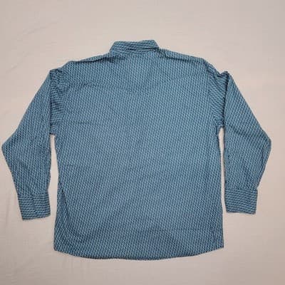 Roper Men's XL Long Sleeve Pearl Snap Teal Blue Circles Western Cowboy Shirt - Thumbnail 2