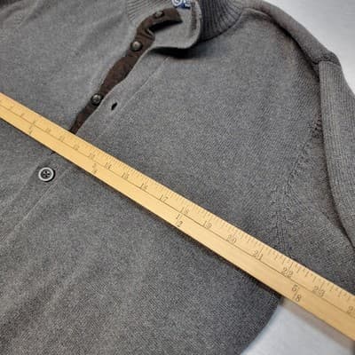 CHAPS Men's LRG Gray Knit Button Up Cardigan Sweater Elbow Patch V Neck Cotton - Thumbnail 9