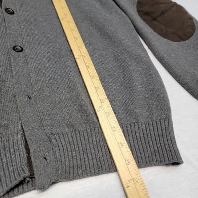 CHAPS Men's LRG Gray Knit Button Up Cardigan Sweater Elbow Patch V Neck Cotton - Thumbnail 8