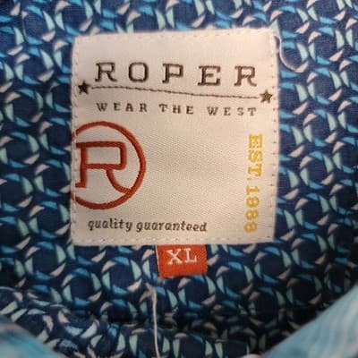 Roper Men's XL Long Sleeve Pearl Snap Teal Blue Circles Western Cowboy Shirt - Thumbnail 3
