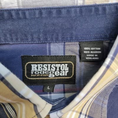Resistol Rodeo Gear Men's Large Blue Plaid Long Sleeve Button Down Cowboy Shirt - Thumbnail 3