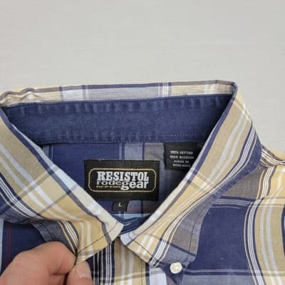 Resistol Rodeo Gear Men's Large Blue Plaid Long Sleeve Button Down Cowboy Shirt - Thumbnail 4