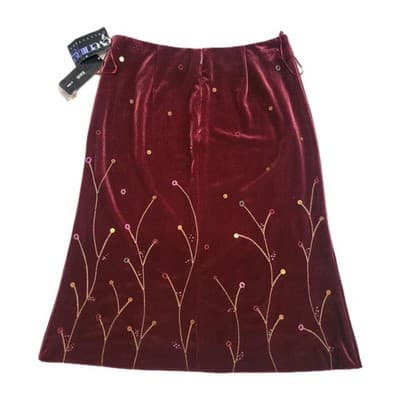 Rimini by Shaw Womens 10 Maroon Velvet Beaded A Line Skirt Gorgeous - Thumbnail 2