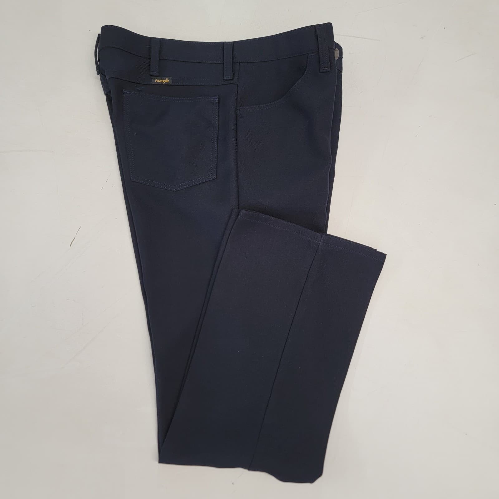 Men's Wrangler® Wrancher Navy 82NV Dress Pants Boot Cut 34x31 Pre-Owned.