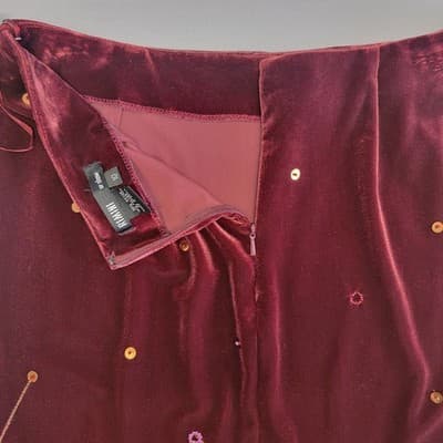 Rimini by Shaw Womens 10 Maroon Velvet Beaded A Line Skirt Gorgeous - Thumbnail 7