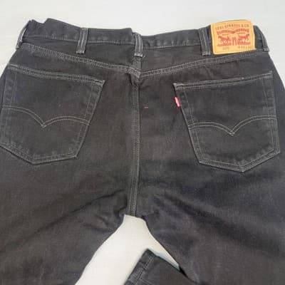Levis 505 Jeans Mens 40x32 Black Straight Leg Denim Classic Fit Zip Fly NO STRCH - Thumbnail 7
