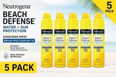 5 Pack- New Neutrogena SPF 70 Beach Defense Sunscreen Spray Lotion (5 Oz.) - Thumbnail 3