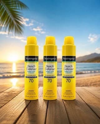 Neutrogena SPF 70 Beach Defense Sunscreen Spray Lotion (5 Oz.) Vacation Bundle