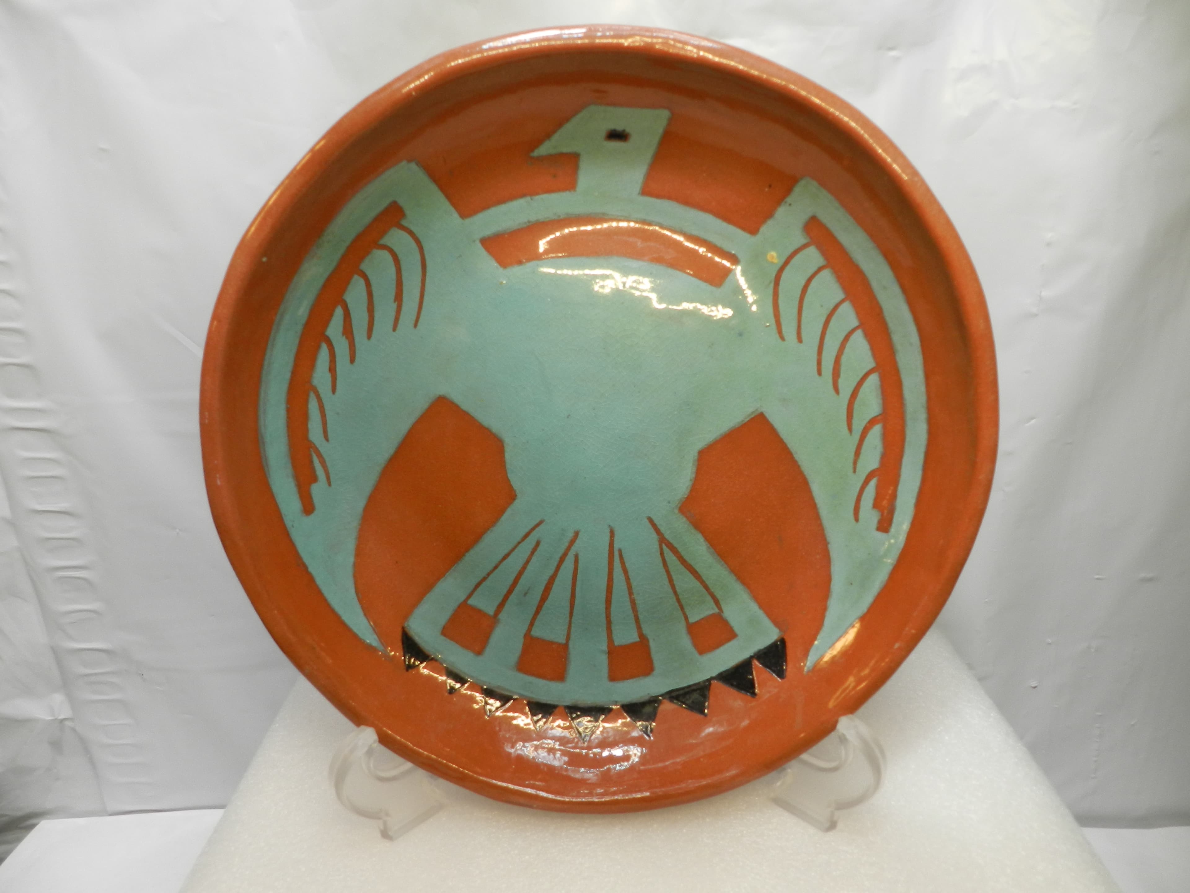 Hopi-styled Polychrome Bowl/Plate Turquoise Thunderbird Design Hamm 1954 (O23S)