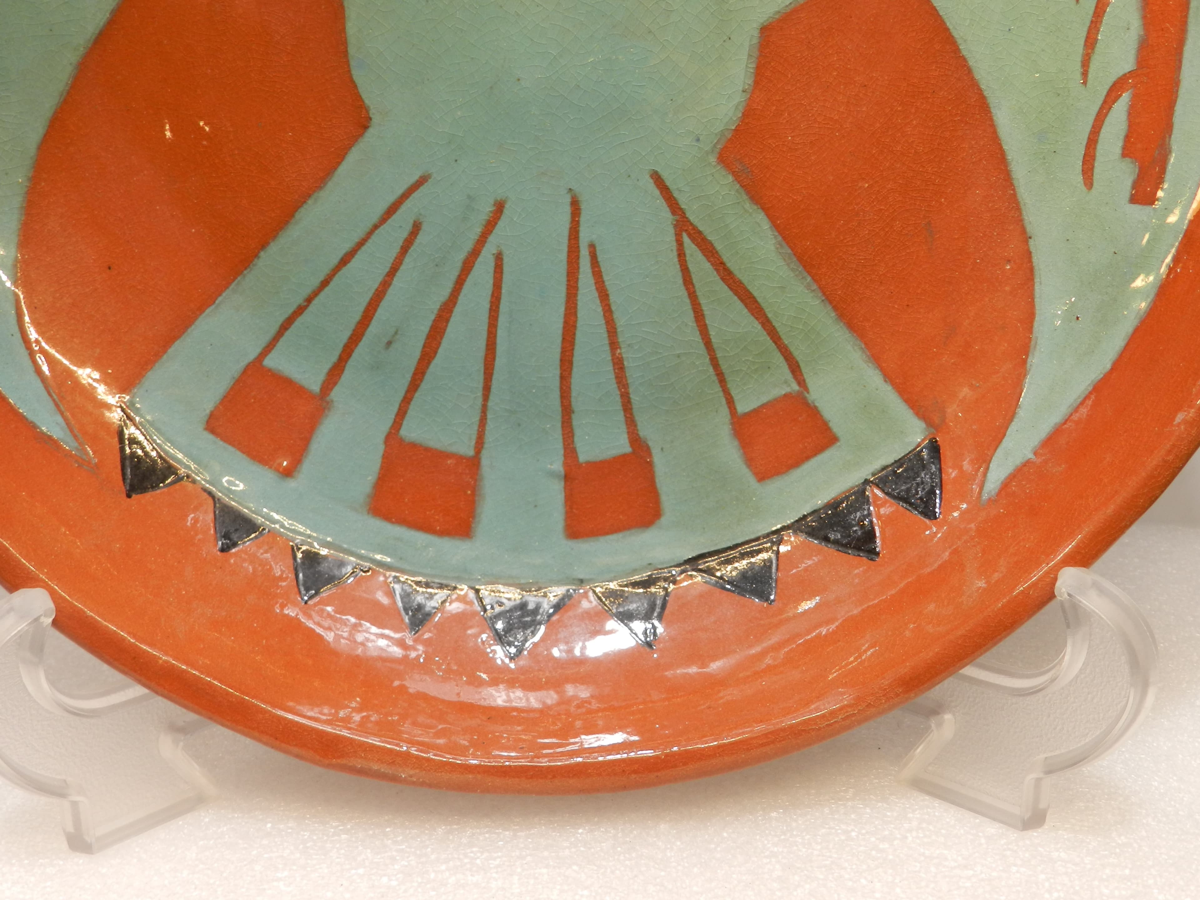 Hopi-styled Polychrome Bowl/Plate Turquoise Thunderbird Design Hamm 1954 (O23S) - Thumbnail 5