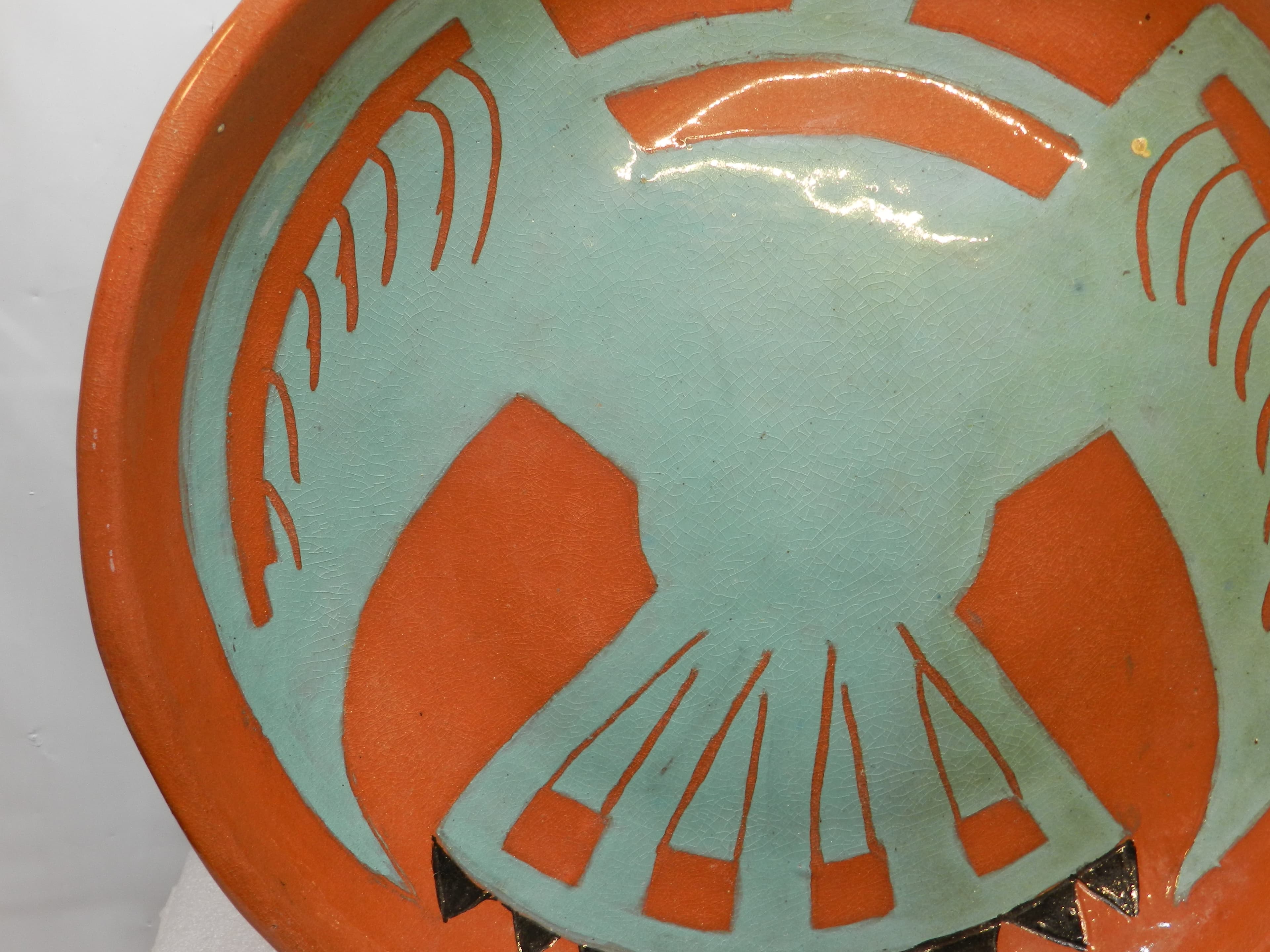 Hopi-styled Polychrome Bowl/Plate Turquoise Thunderbird Design Hamm 1954 (O23S) - Thumbnail 3