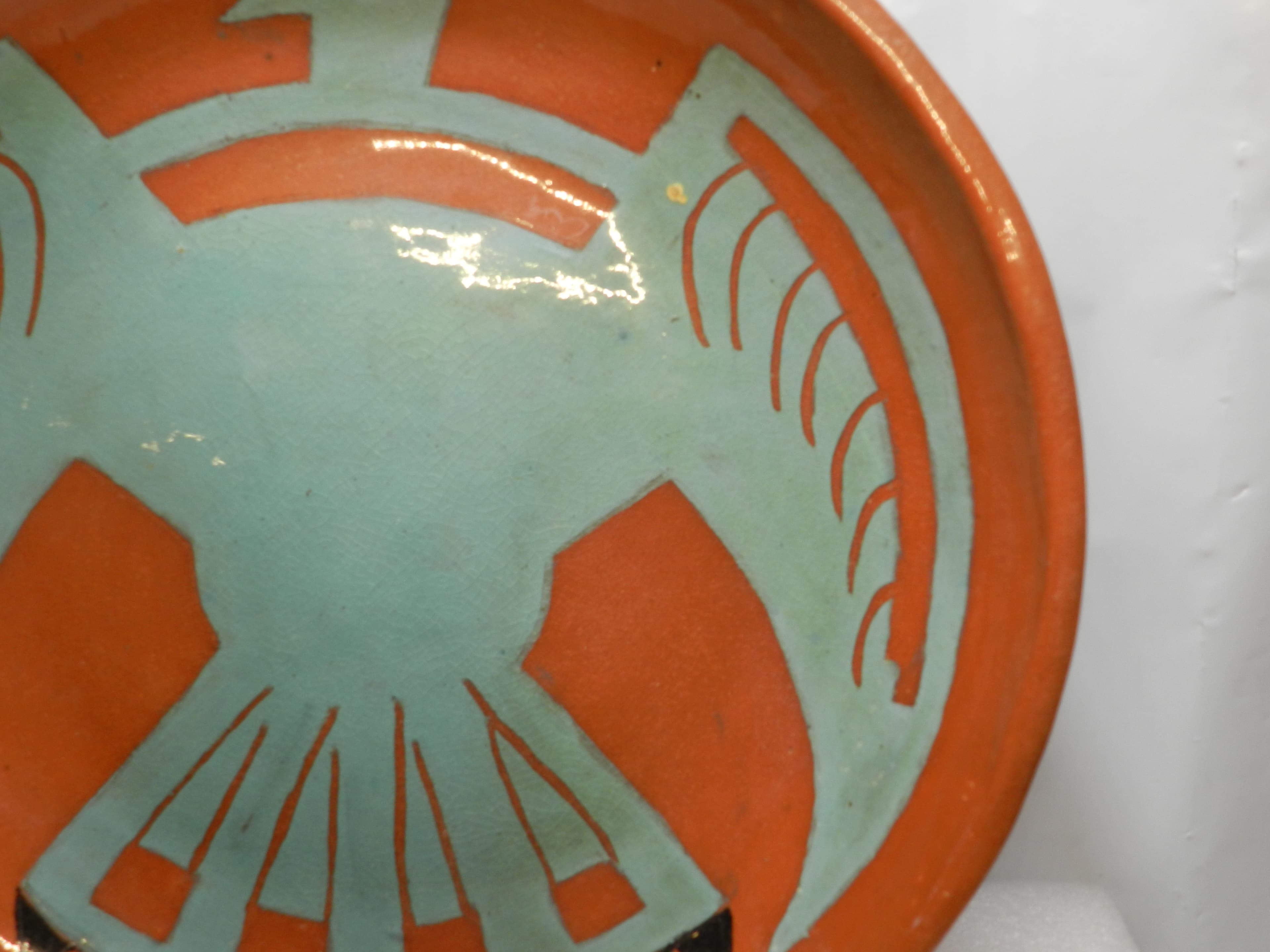 Hopi-styled Polychrome Bowl/Plate Turquoise Thunderbird Design Hamm 1954 (O23S) - Thumbnail 4