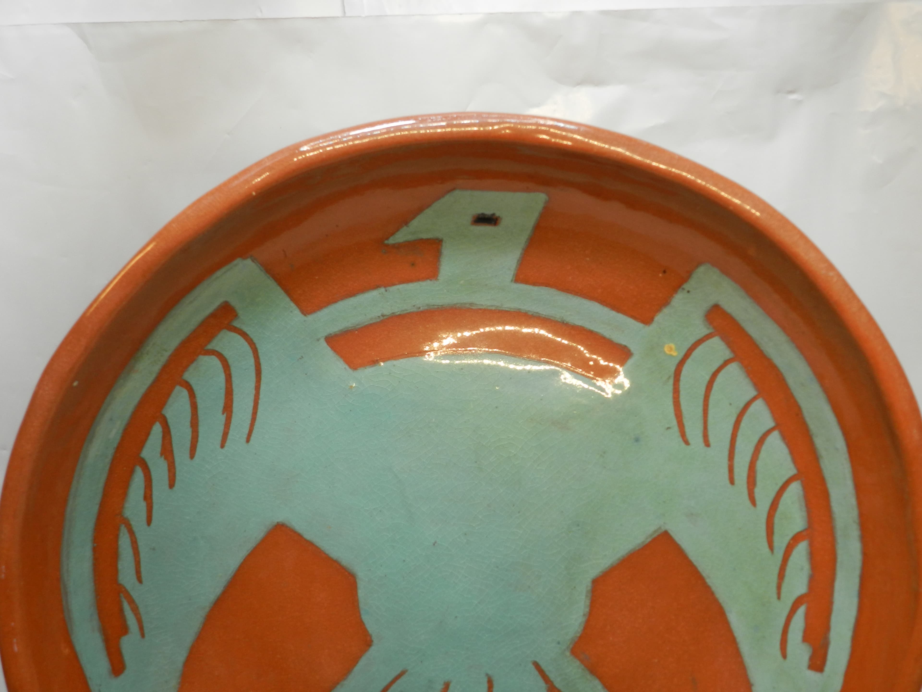 Hopi-styled Polychrome Bowl/Plate Turquoise Thunderbird Design Hamm 1954 (O23S) - Thumbnail 9