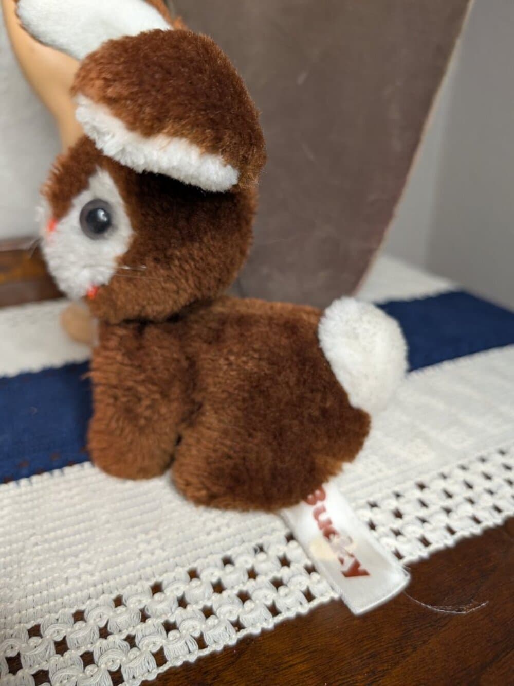 1977 Russ Berrie & Co Inc Bunny Rabbit Brown White Beanie Plush - Thumbnail 3