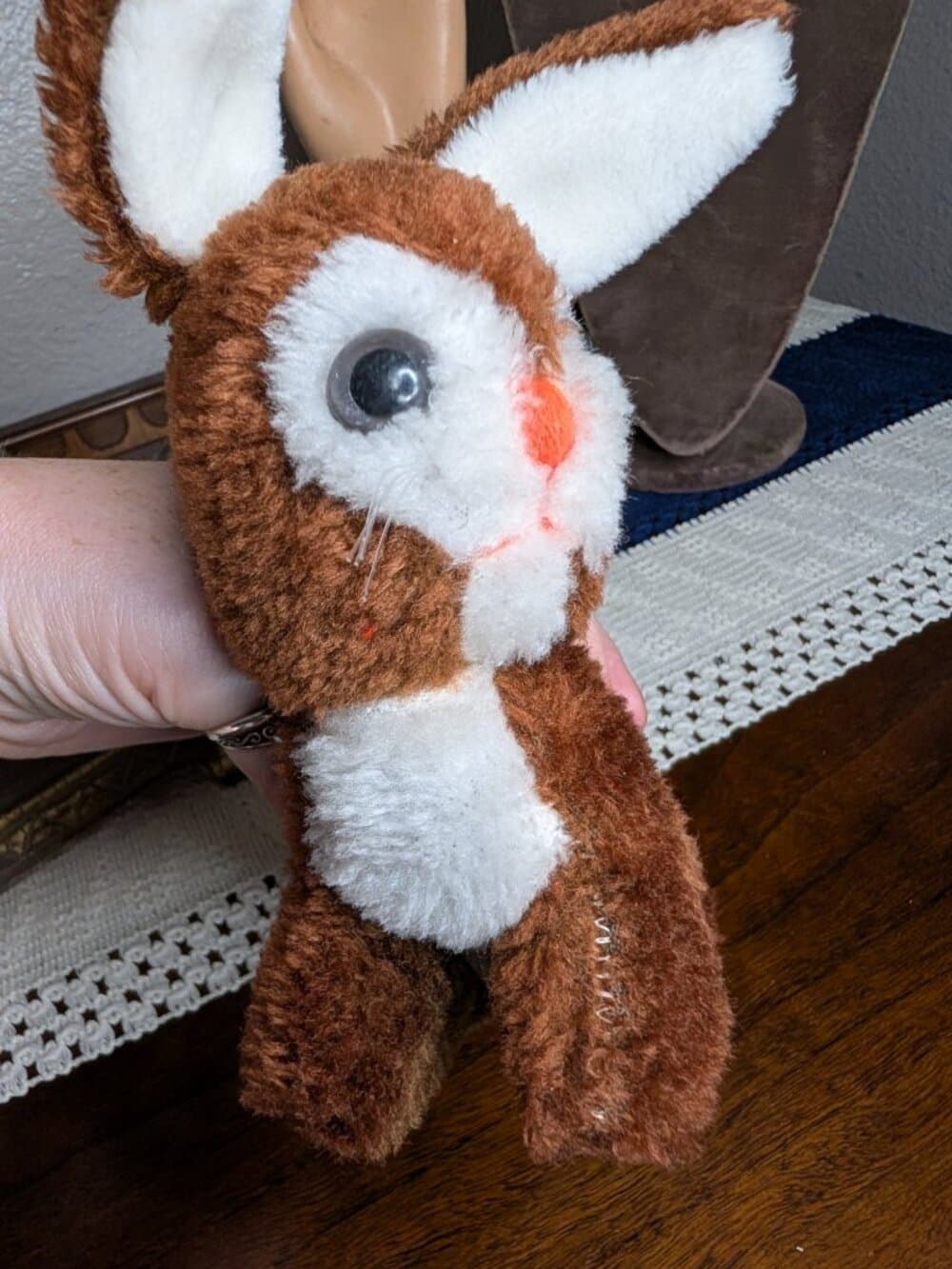 1977 Russ Berrie & Co Inc Bunny Rabbit Brown White Beanie Plush - Thumbnail 7