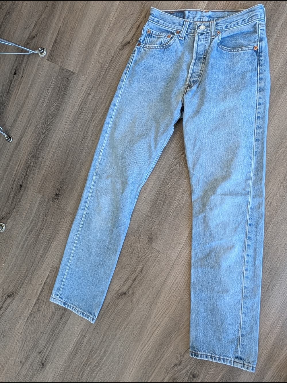 Vintage 2000 Y2K Levi's 501 Button Fly Light Blue Faded Wash Straight Leg Jeans - Thumbnail 3