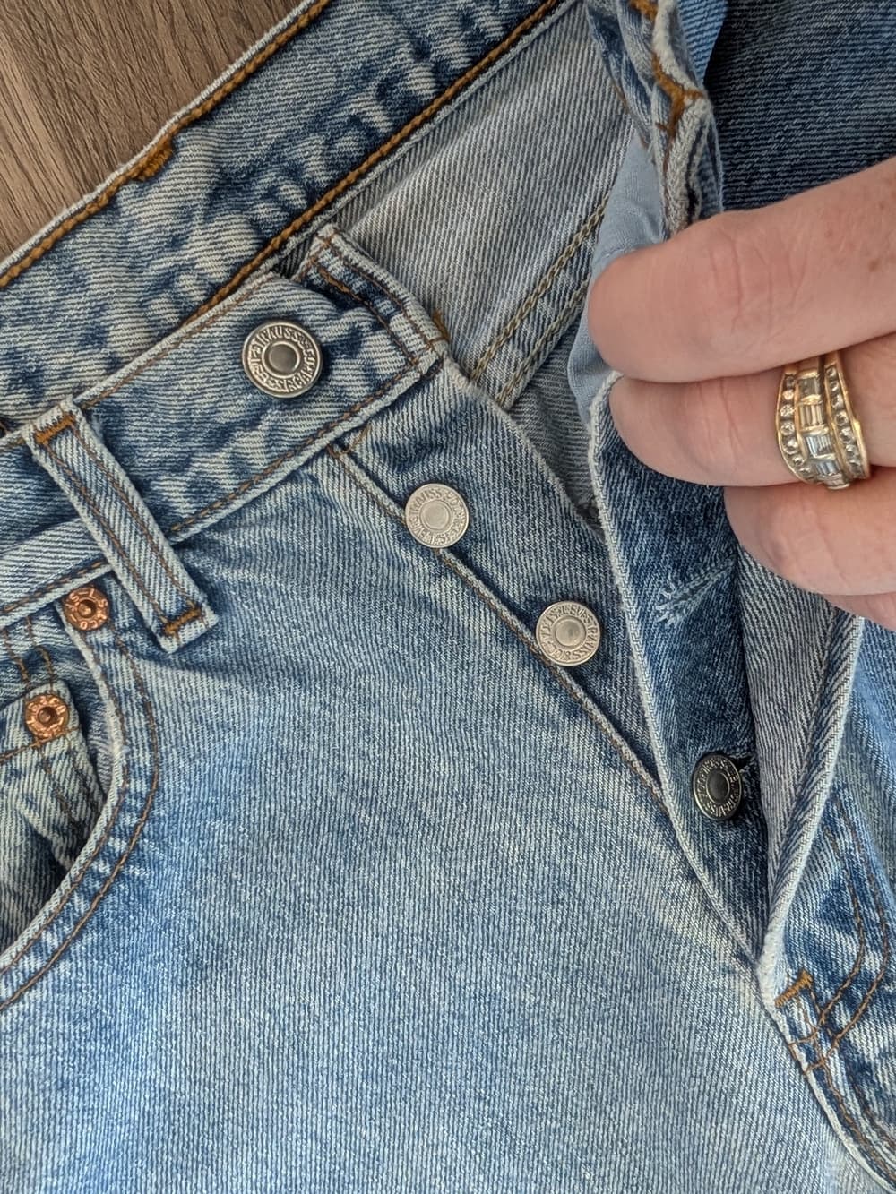 Vintage 2000 Y2K Levi's 501 Button Fly Light Blue Faded Wash Straight Leg Jeans - Thumbnail 7