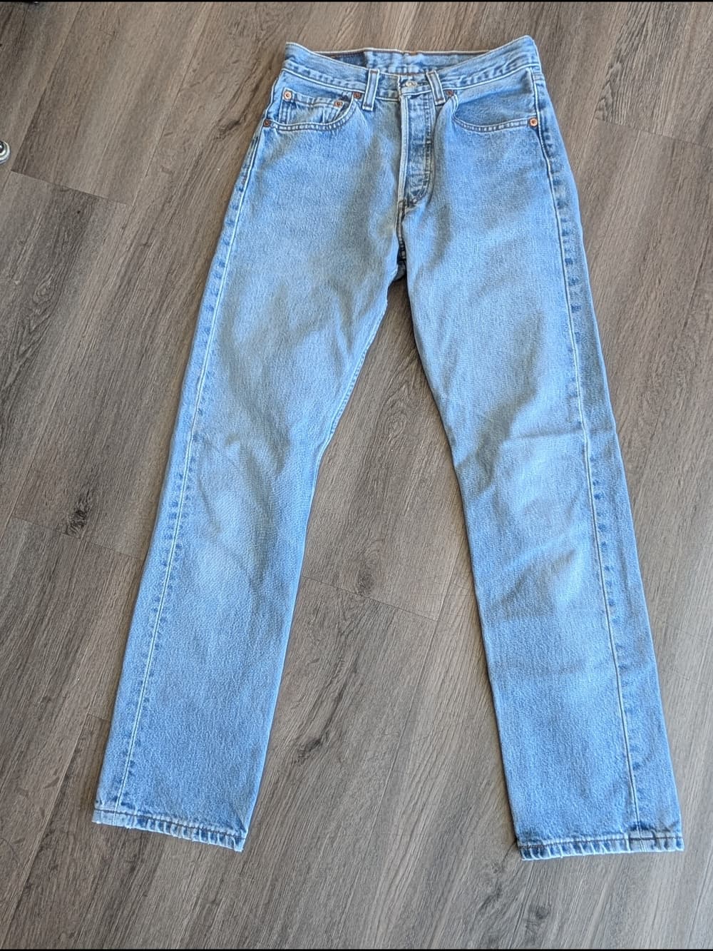 Vintage 2000 Y2K Levi's 501 Button Fly Light Blue Faded Wash Straight Leg Jeans - Thumbnail 2