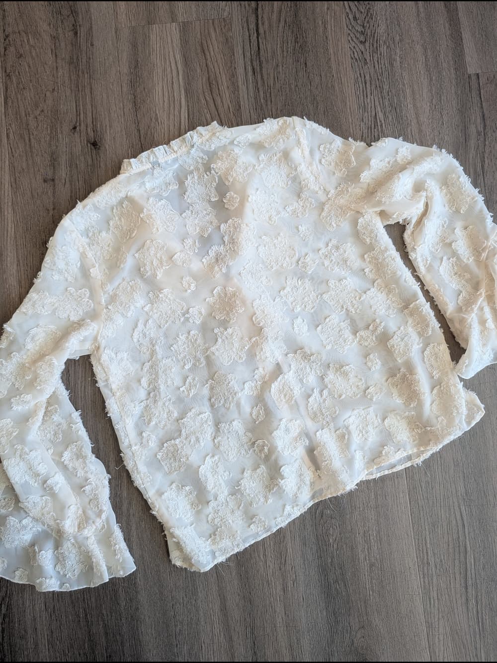 Zara Semi Sheer Off White Floral Appliqué Blouse Button Up - Thumbnail 5