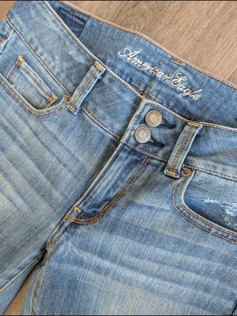 American Eagle Outfitters Artist Light Blue Distressed Crapped Straight Jeans - Thumbnail 3