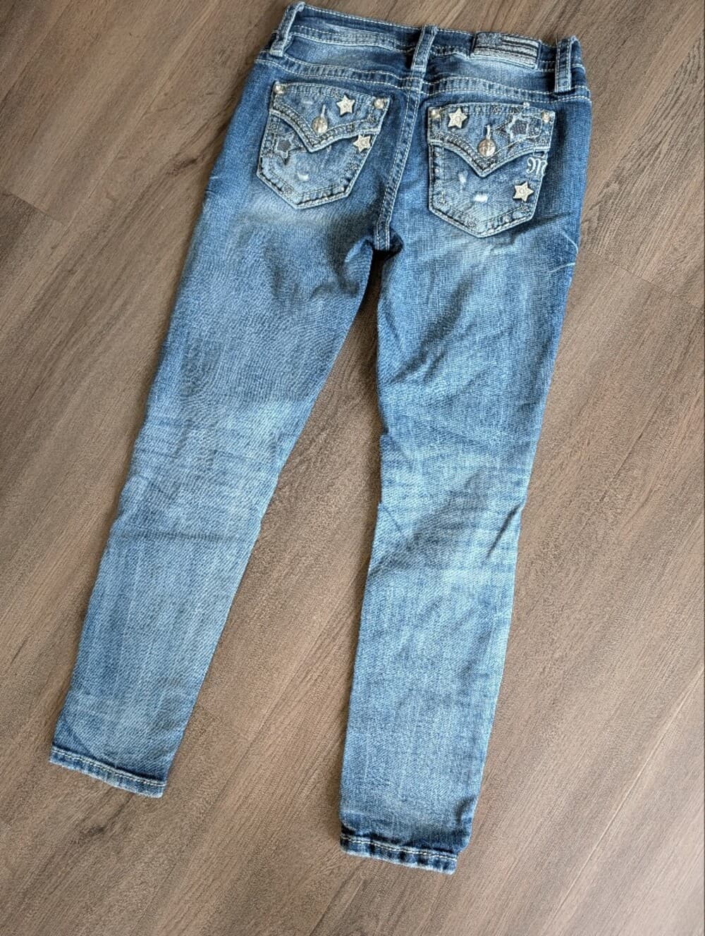 Miss Me Blue Mid-Rise Distressed Ankle Skinny Jeans With Stars And Flag - Thumbnail 3