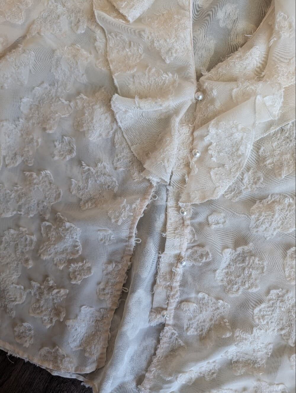 Zara Semi Sheer Off White Floral Appliqué Blouse Button Up - Thumbnail 3