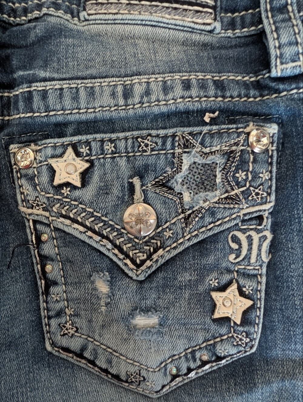 Miss Me Blue Mid-Rise Distressed Ankle Skinny Jeans With Stars And Flag - Thumbnail 4