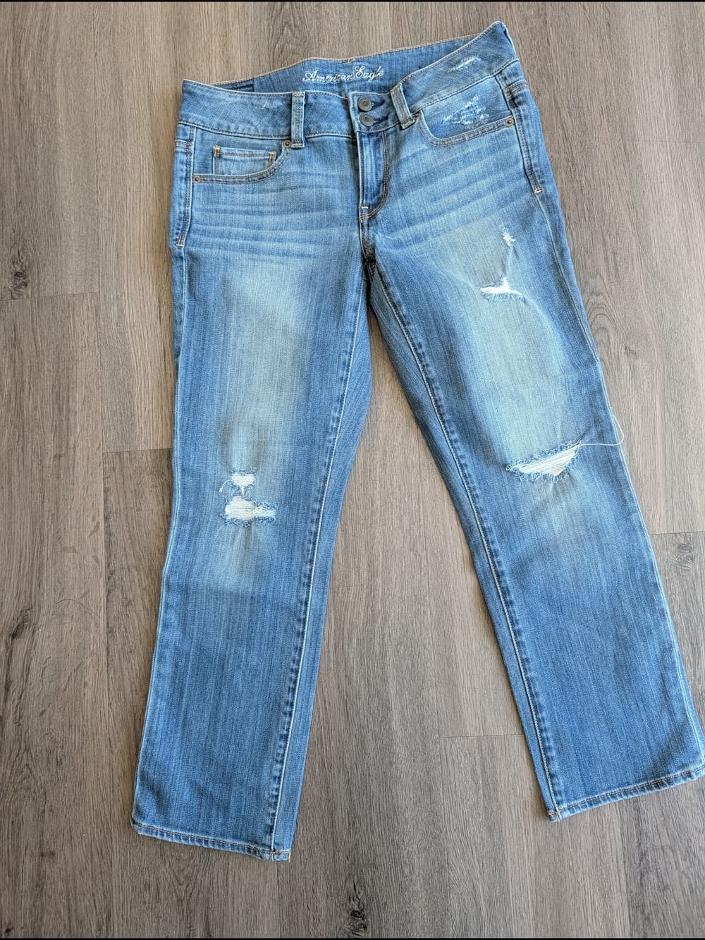 American Eagle Outfitters Artist Light Blue Distressed Crapped Straight Jeans - Thumbnail 13