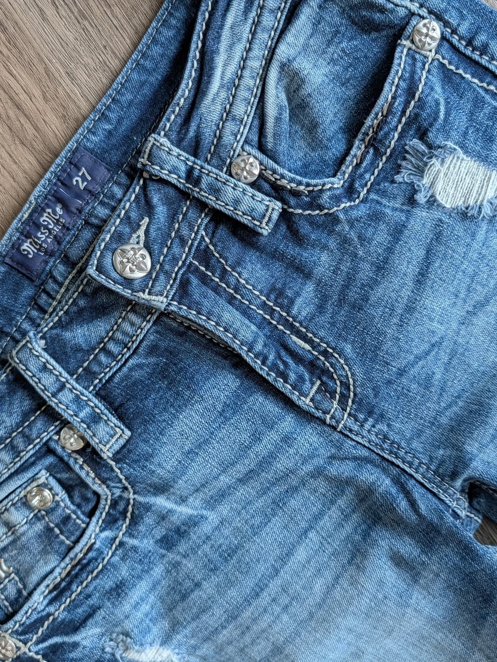 Miss Me Blue Mid-Rise Distressed Ankle Skinny Jeans With Stars And Flag - Thumbnail 2