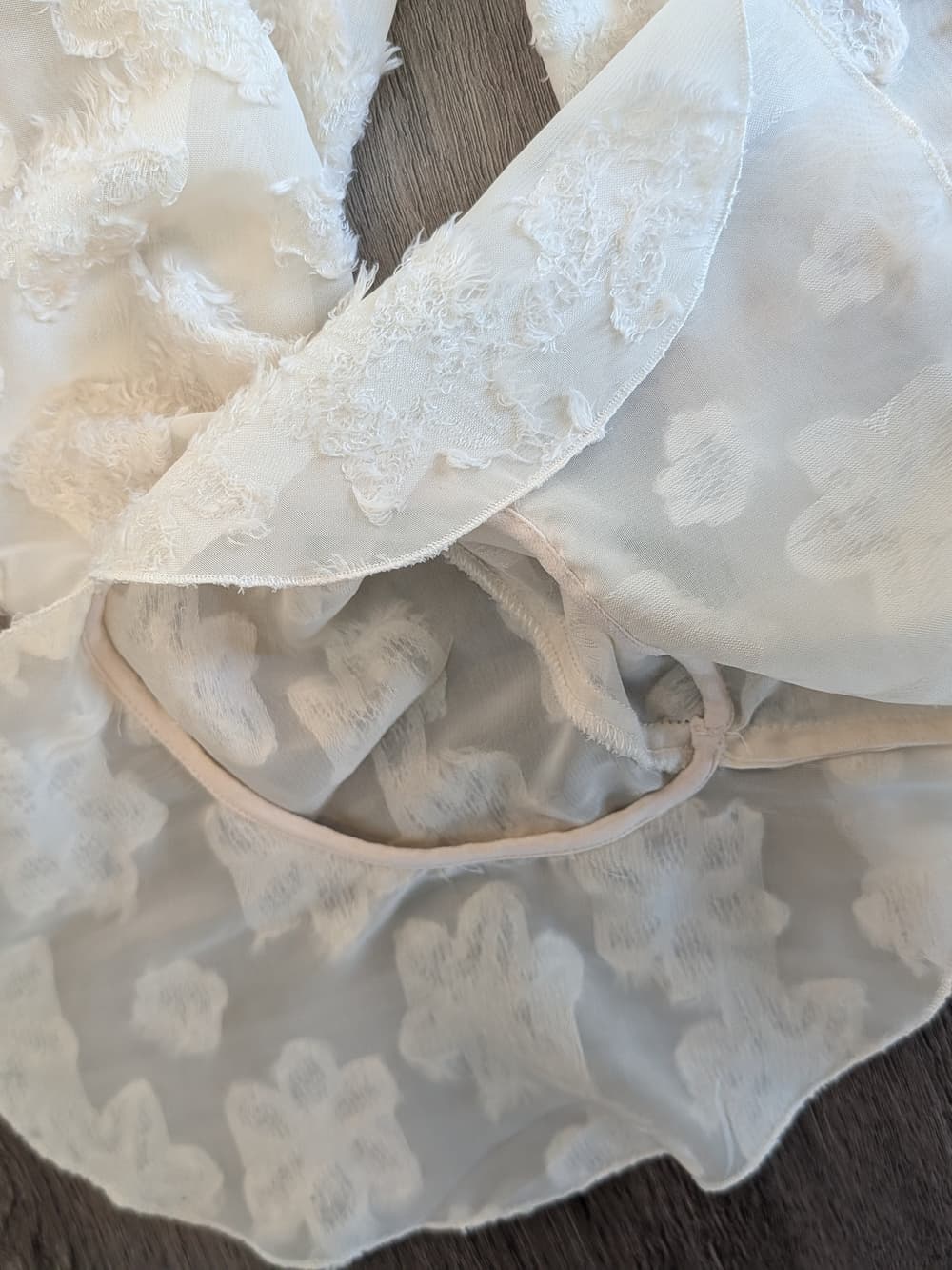 Zara Semi Sheer Off White Floral Appliqué Blouse Button Up - Thumbnail 2