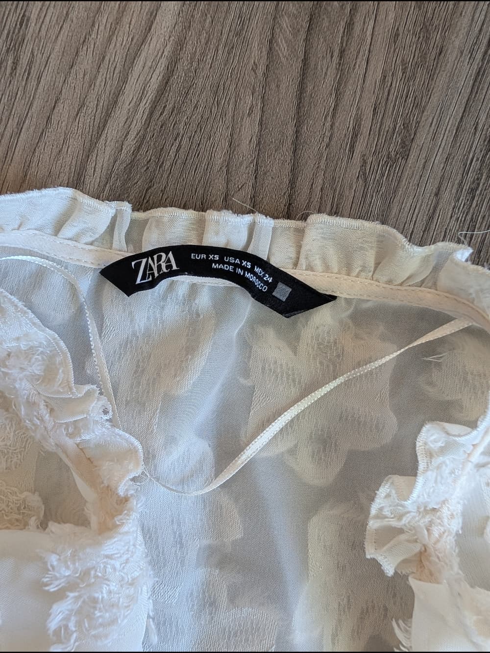 Zara Semi Sheer Off White Floral Appliqué Blouse Button Up - Thumbnail 4