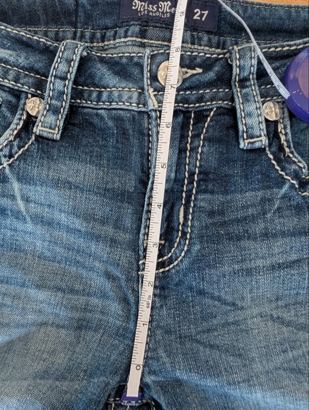 Miss Me Blue Mid-Rise Distressed Ankle Skinny Jeans With Stars And Flag - Thumbnail 11